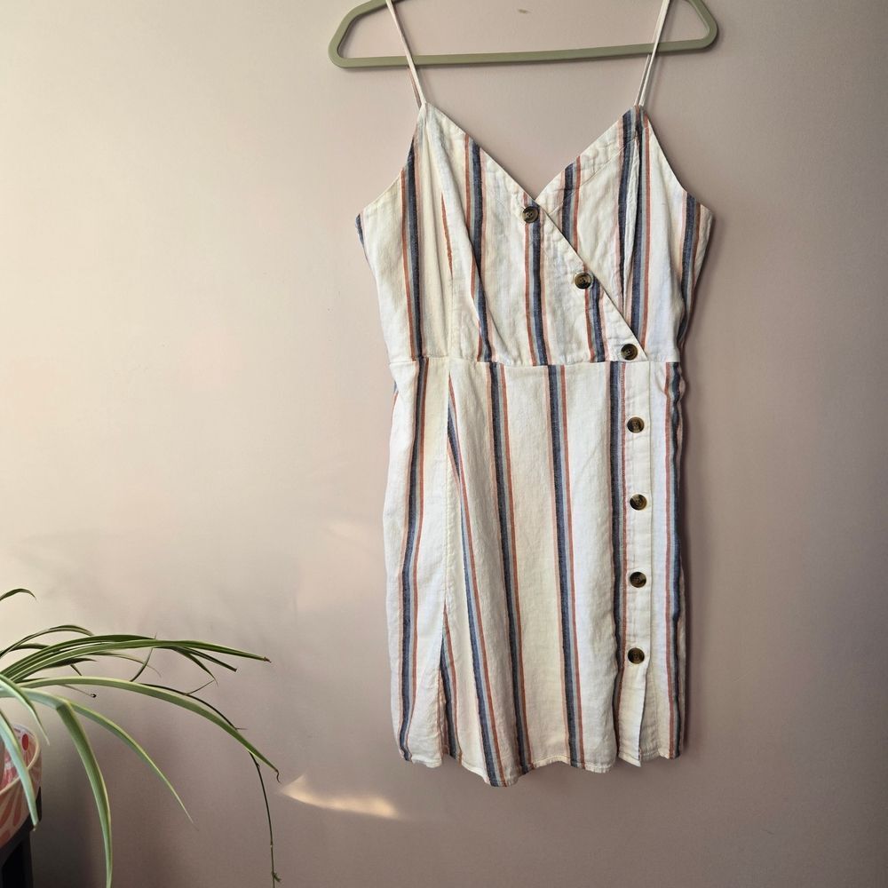 American Eagle Outfitters Asymmetrical Striped Dress - Cream and Multicolor